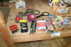 lot 18 image: Automotive and Tractor Parts - Taillights, NAPA Miniature Lamps, John Deere Oil Filter AM107423, CarQuest Voyager Oil Filter, NAPA Electric Trailer Brake, Tang Bender and More