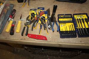 lot 228 image: Lutz 5-in-One Screwdrivers, TaskForce Screwdrivers, Irwin Vise-Grips,  Pliers, Wrenches, Box Knife, Speedbor Drill Bit Set