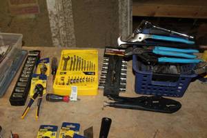 lot 227 image: Stanley 11-piece Metric Combination Wrench Set, JobSmart 15-piece Socket Set,  11-piece SAE Socket Set, Vise Grips, Irwin Vise-Grip, Task Force Stubby Screwdriver, Channel Lock Pliers, Misc. Socket and Ratchet