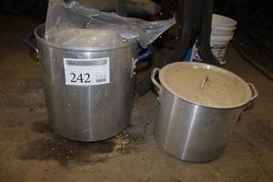 lot 242 image: Lot of (2) Stainless Steel Cooking Pots, Utensil Trays