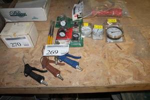 lot 269 image: Air Regulator Gauges, County Line Ammonia Pressure Gauges, Air Nozzles, Tire Pressure Gauges