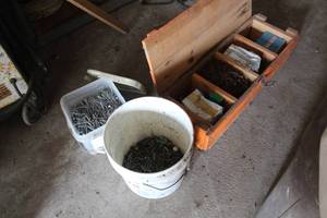 lot 368 image: Wooden Box and Bucket of Fasteners