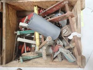 Box of vintage rock tools
