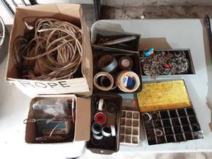 Assorted Hardware, Rope, Chain, O-rings, Tape