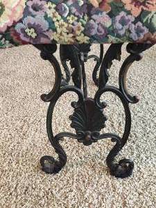 lot 150 image: Ornate Padded Bench With Iron Legs
