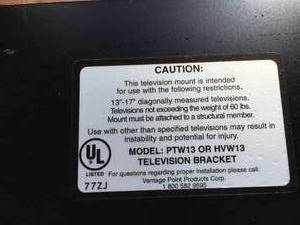 lot 188 image: Wall Mount TV Bracket