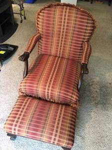 lot 189 image: Vintage Ornate Upholstered Chair And Matching Stool With Storage