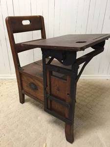 lot 198 image: Vintage Wooden School Desk With Pull Out Drawer