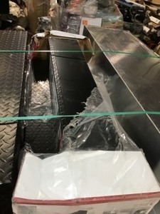 lot 19 image: ASSORTED TRUCK TOOL BXS - HUSKY 71.36 Diamond Plate Aluminum Full Size Crossbed Truck Tool Box & OTHER SIZES SEE PICS