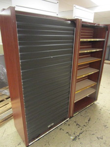 lot 211 image: STORAGE CABINETS, WITH ROLL-TOP DOORS, ADJUSTABLE SHELVES