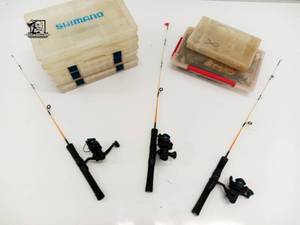 lot 252 image: 3 Ice Fishing Rods and Bait Boxes