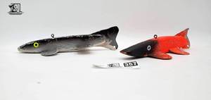 lot 357 image: Pike Spear Fishing Decoy black and silver neon green eyes neon orange and black