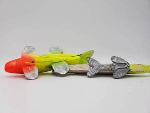 lot 350 image: Pike Spear Fishing Decoy Neon Green and white w neon grean and orange
