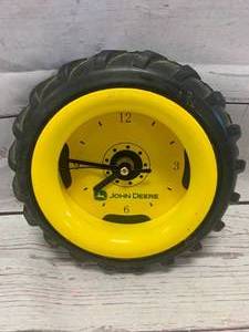 lot 18 image: John Deere Tractor Tire Desk Wall Clock 6 14