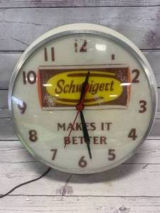 lot 21 image: Antique Schweigert Makes It Better Lighted Clock (working condition)