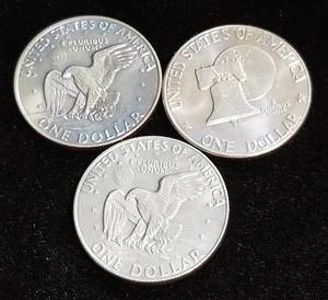 GROUP OF 3 BU EISENHOWER DOLLARS 1973 1976 1977