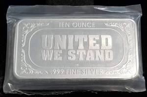 10 TROY OZ. .999 FINE SILVER BAR US FLAG DESIGN SEALED