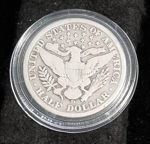 1907-D BARBER SILVER HALF DOLLAR IN AIRTITE