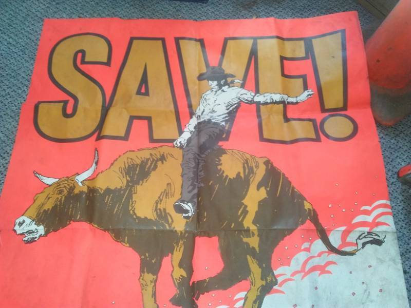 Round - up Jamboree Poster �Vintage Bull riding cowboy, rodeo.