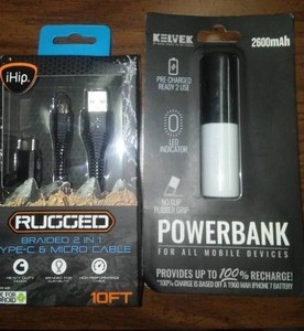Cell Phone Power Bank and 10 ft.  Cord Set.
