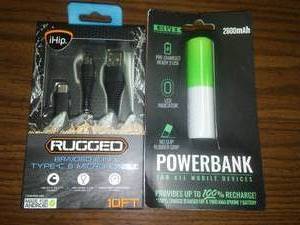 Lime Green Power Bank 2600 and 10 ft. Braided Cord.