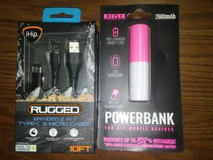 Pink Power Bank 2600 and 10 ft. Braided Cord.