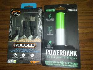 Lime Green Power Bank 2600 and 10 ft. Braided Cord.