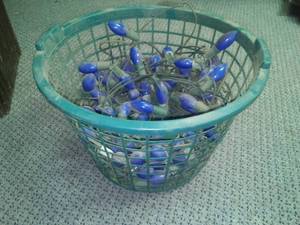 Basket of working Christmas Blue Bulbs, C-9, Many.