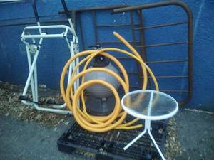 Weatherproof wrapped conduit and tank, table and bedframe.
