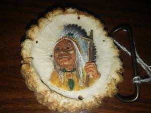 Belt Buckle � Antler Carving � Native Chief