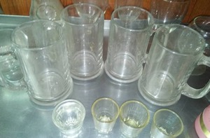 Glass beer steins-heavy, shot glasses and more