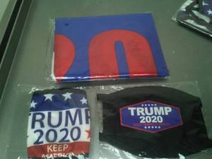 Trump Flag and 2 Masks.