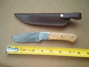 8 in. Knife, Natural Color Wood and Leather Sheath