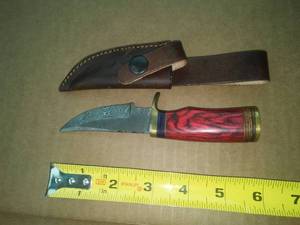 6 in. Knife, Red Wood Handle and Leather Sheath