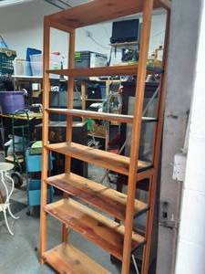 lot 1 image: Vintage Knotty Pine Adjustable Shelf Unit 38x12x74