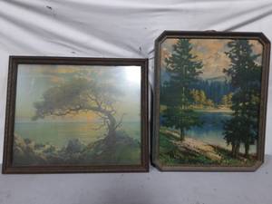 lot 19 image: 2-Vintage Picture 22x18 Fletcher Sultzer As The Sun Dips In The golden Sea & James Reed From Lakes Young Rivers Spring