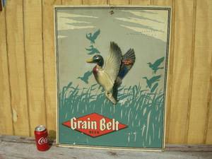 lot 16 image: Vintage Grain Belt Chalkware Mallard on Posterboard
