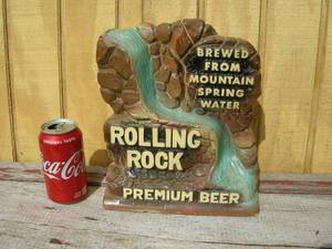 lot 26 image: Vintage Rolling Rock Chalkware Waterfall Sign