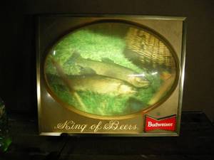 lot 30 image: Vintage Budweiser Lighted Bubble Trout Sign