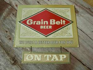 lot 39 image: Vintage Grain Belt Embossed Foil On Tap Sign
