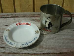 lot 62 image: Vintage Hamms Ashtray and Tin Mug