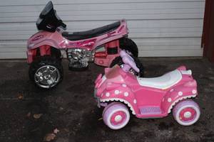 lot 10 image: 2 Pink Ride-On 4 Wheelers - No Batteries or Chargers