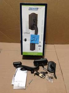 lot 21 image: Camelot Aged Bronze Entry Door Handle with Accent Door Lever &nbspin good condition 