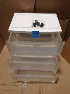 lot 55 image: 3 Drawer Plastic Wheeled Wide Chest in White &nbspin good condition 