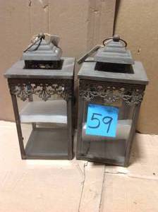 lot 59 image: LOt of two 6 in. W x 13 in. H Vintage Zinc Filigree Lantern &nbspin good condition 