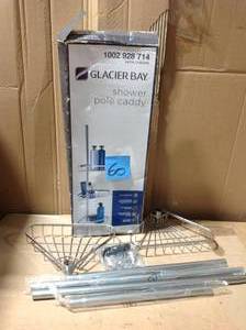 lot 60 image: Glacier Bay Tension Pole Shower Caddy in Satin Chrome with 3-Shelves &nbspin good condition 