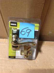 lot 69 image: IDEAL Security E-Coat Brass Storm Door Lever Handle Set &nbspin good condition 