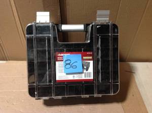 lot 86 image: Husky 15 in. x 13 in. Black Pro Double Sided Small Parts Organizer with Bins (8-Piece) &nbspin good condition 