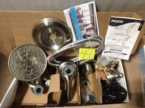lot 44 image: Brecklyn Single-Handle 6-Spray Tub and Shower Faucet with Magnetix Rainshower Combo in Spot Resist Brushed Nickel &nbspin good condition 