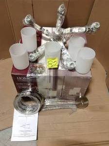 lot 82 image: Silas Peak 5-Light Polished Nickel and Brushed Nickel Chandelier &nbspin good condition 